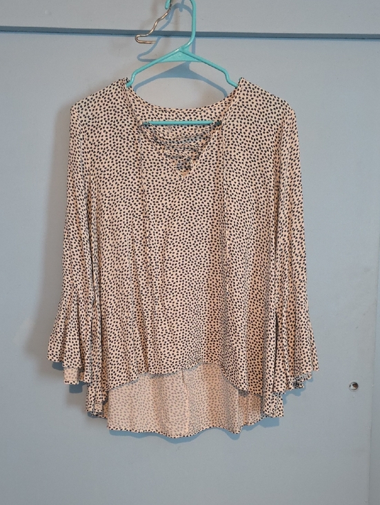 Tops - Women's Cream Polka Dot Lace-Up Blouse